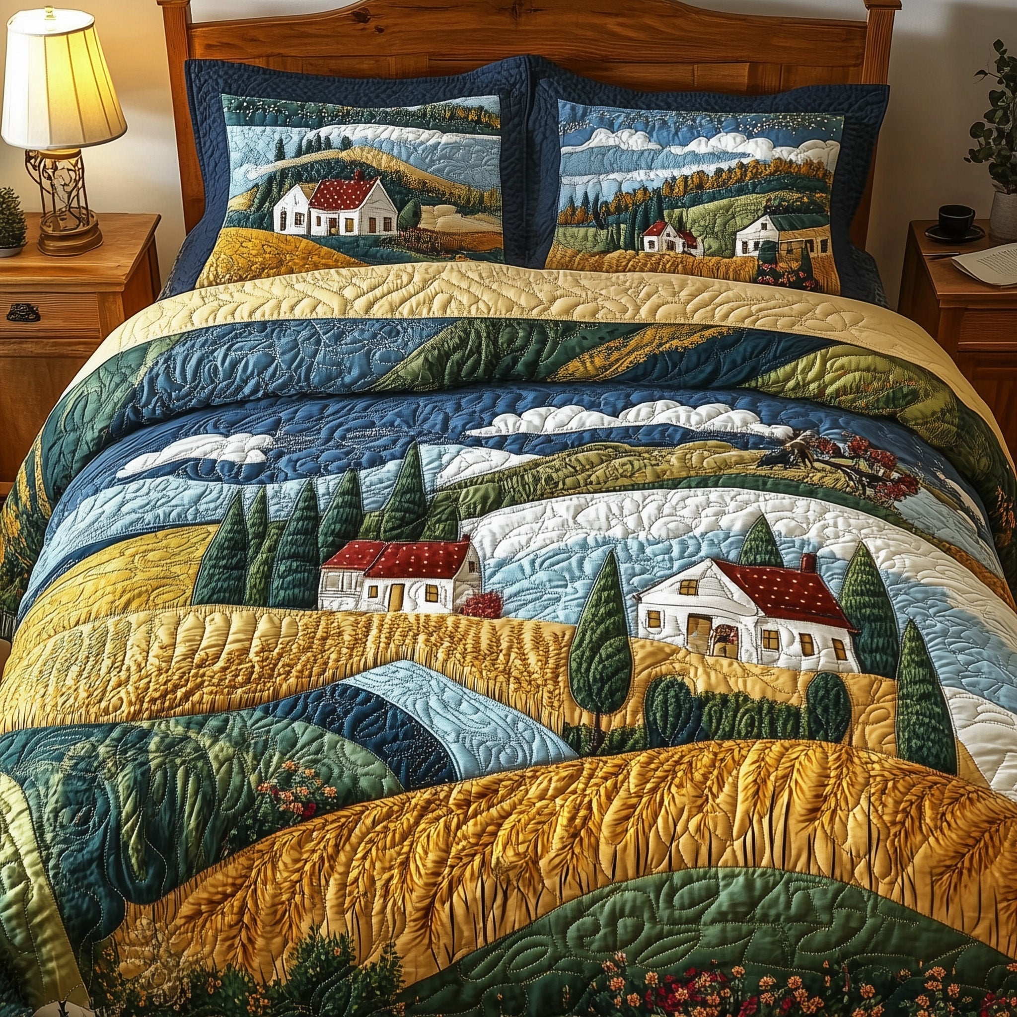 Blooming Hillside Quilted Bedding Set Blooming Hillside Motif Gift For Blooming Hillside - Tradiviet