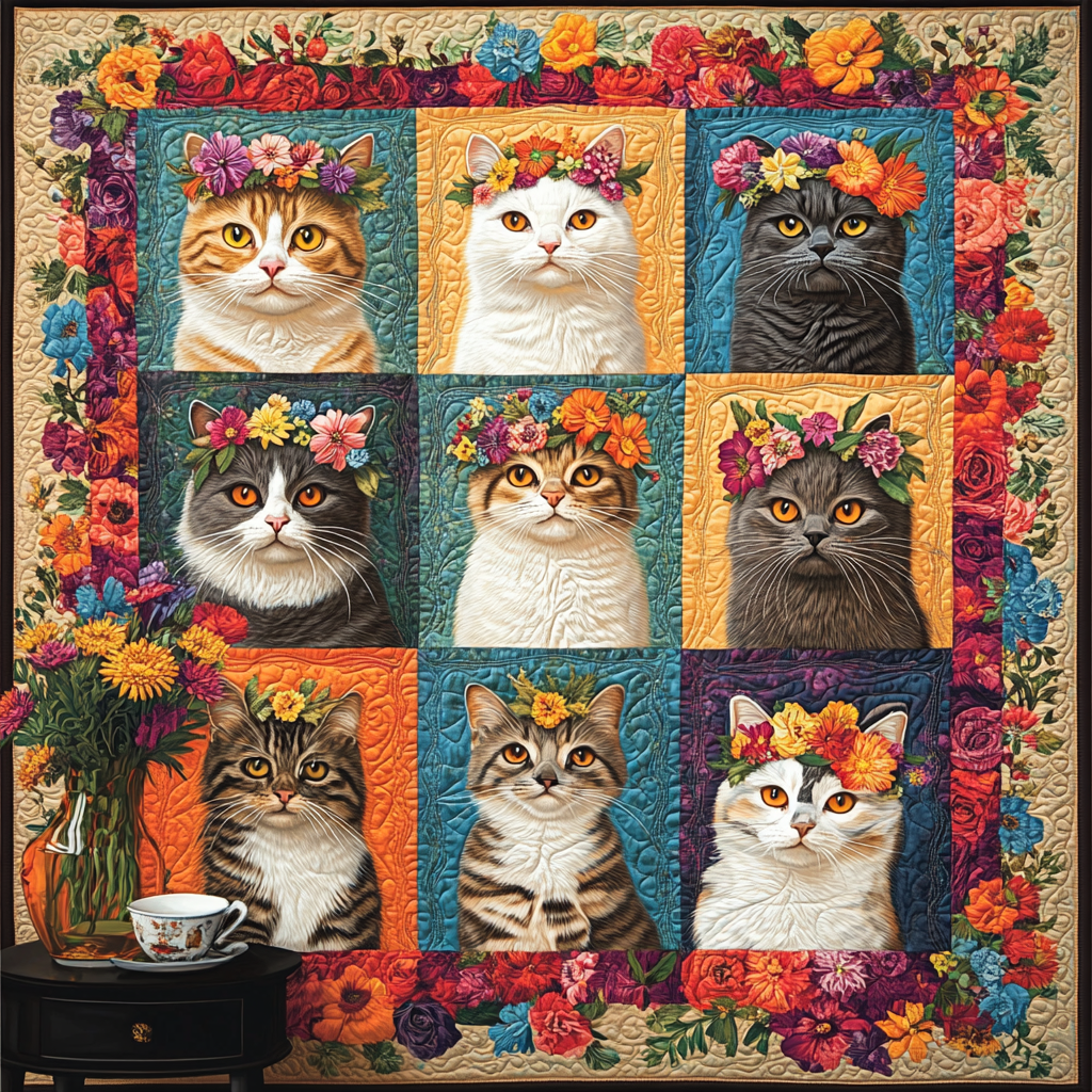 Blooming Kitty Quilted Blanket Home Good Decoration Gift For Friend - Tradiviet