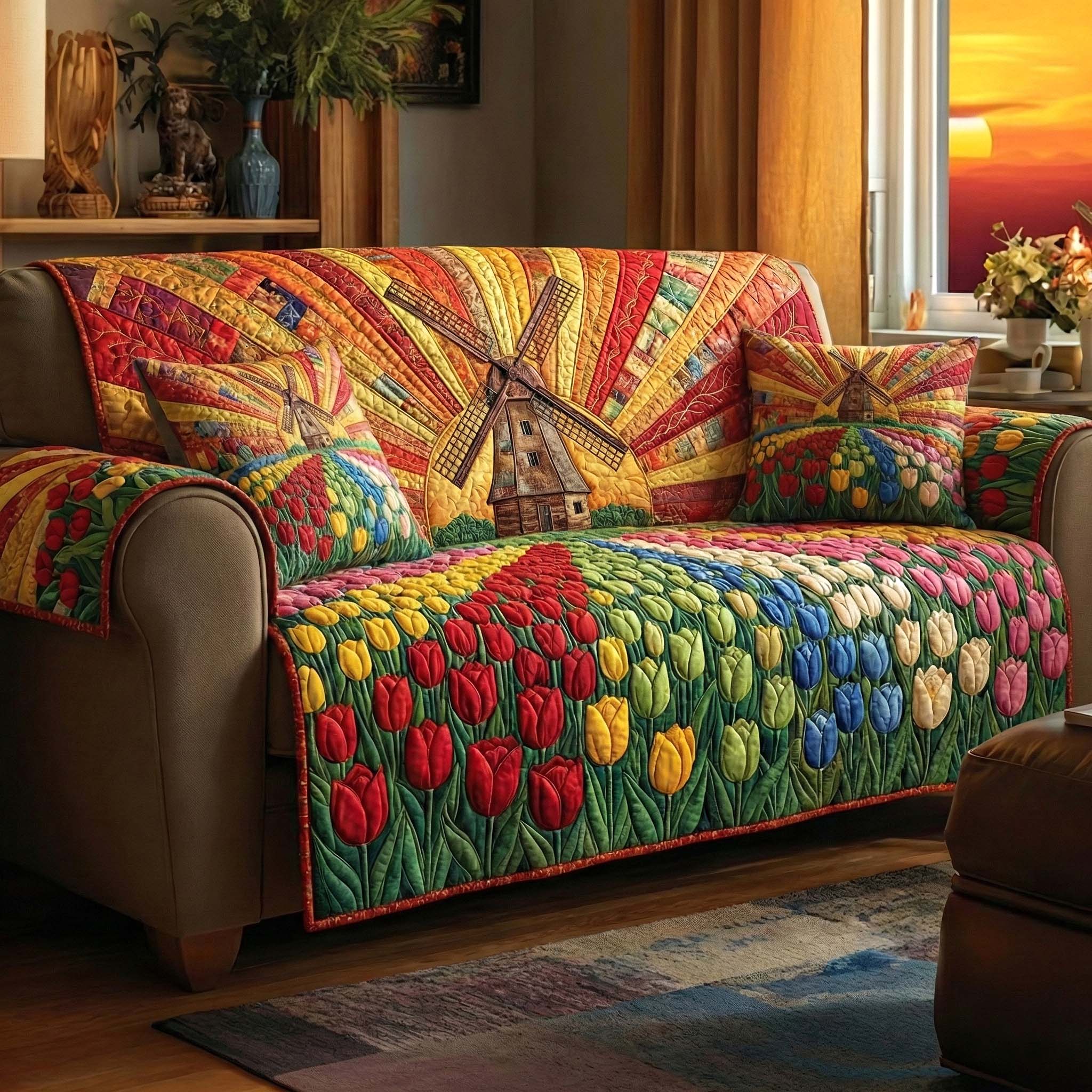 Blooming Meadow Quilted Sofa Cover Floral Home Couch Cover Best Housewarming Gift Ideas - Tradiviet
