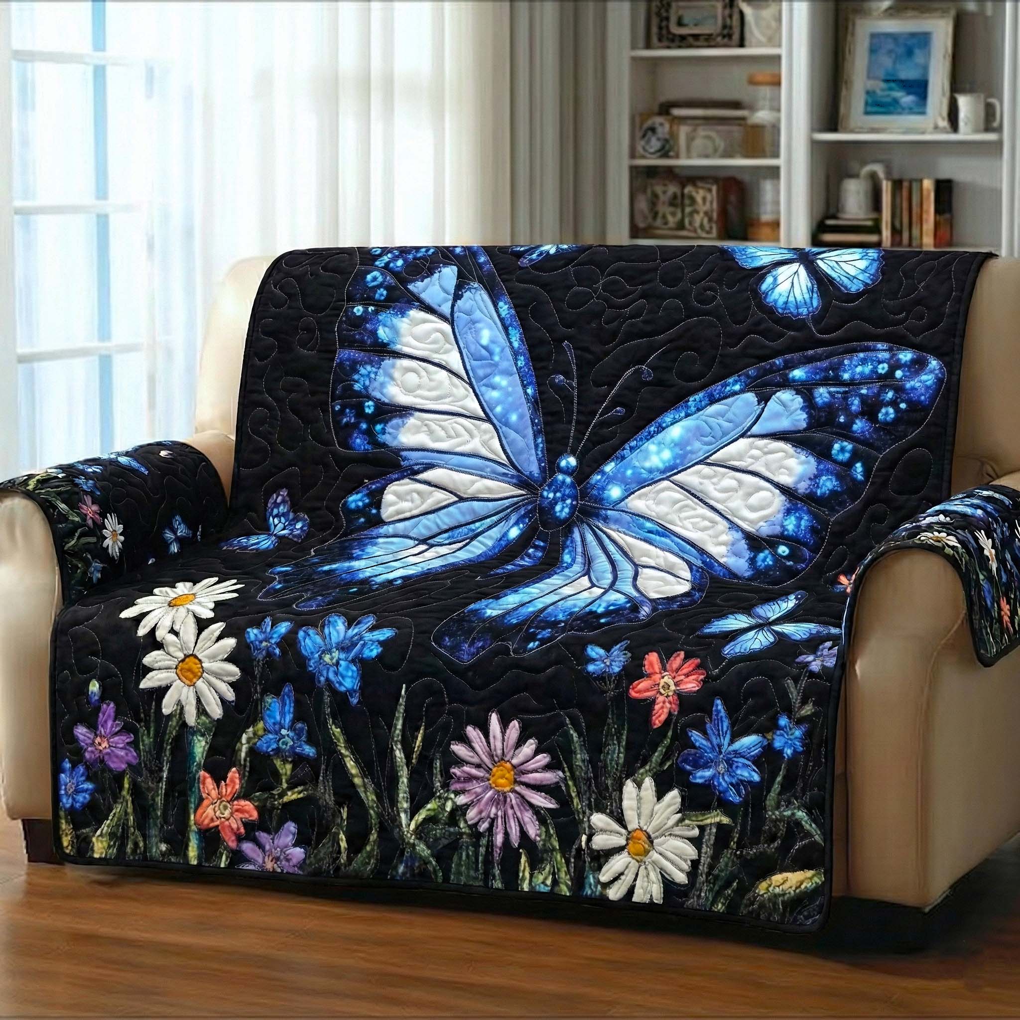 Blooming Meadow Quilted Sofa Cover Floral Home Couch Cover Unique Room Decor Gifts - Tradiviet