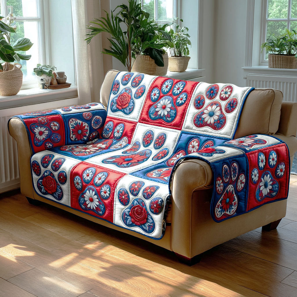 Blooming Patriot Paws Quilted Sofa Cover Furniture Covers 4Th July Gift Ideas - Tradiviet