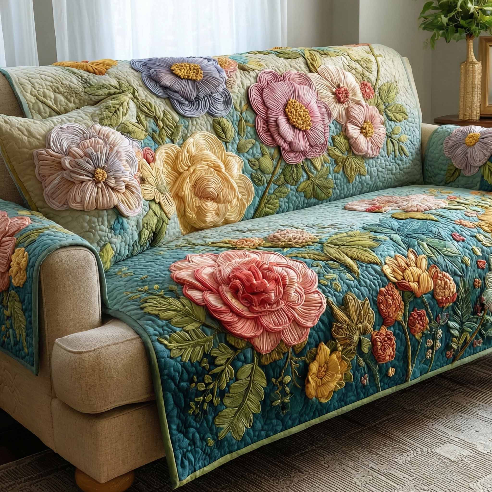 Blooming Peonies Quilted Sofa Cover Sofa Saver Covers Cool Mothers Day Gifts - Tradiviet