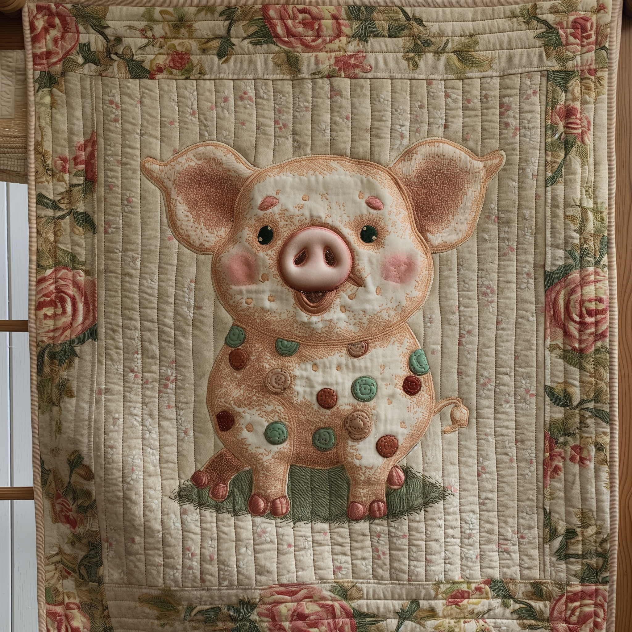 Blooming Pig Quilted Blanket Decorating Your Home Gift For Family - Tradiviet