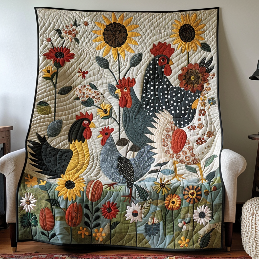 Blooming Poultry Quilted Blanket Decorations For Your Room Gift For Parents - Tradiviet