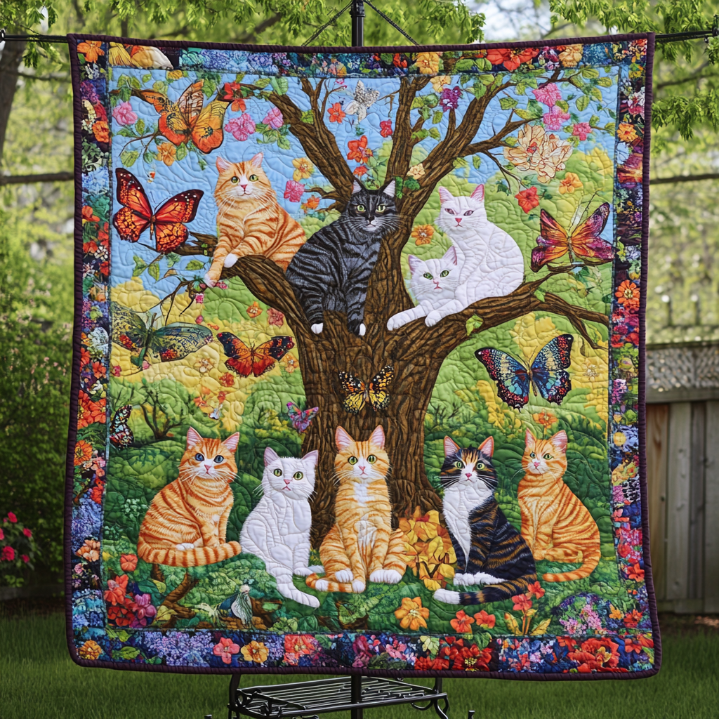Blooming Purrfection Quilted Blanket Aesthetic Room Decor Gift For Her - Tradiviet