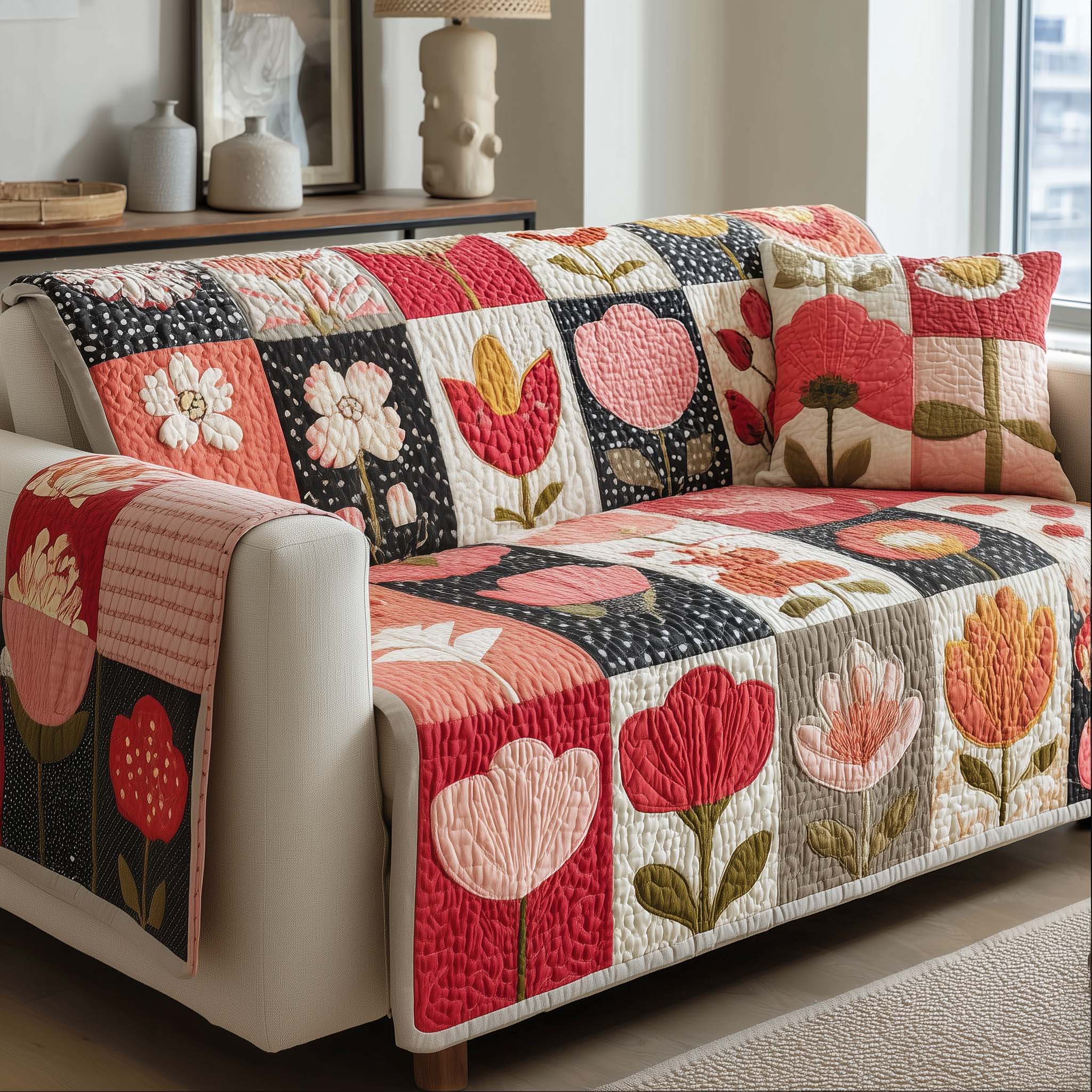 Blooming Season Quilted Sofa Cover Cozy Home Couch Cover Perfect Housewarming Gift Ideas - Tradiviet