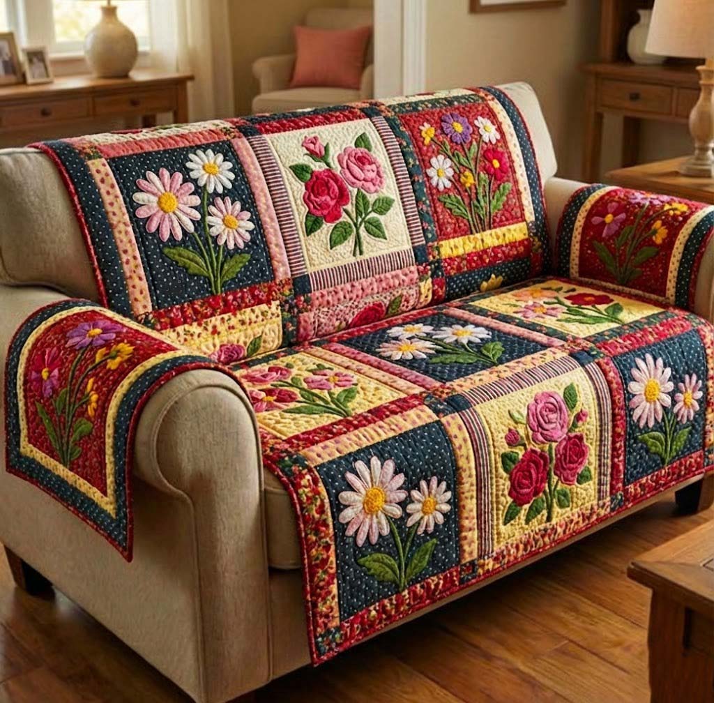 Blooming Season Quilted Sofa Cover Cozy Home Couch Cover Present For New Home - Tradiviet