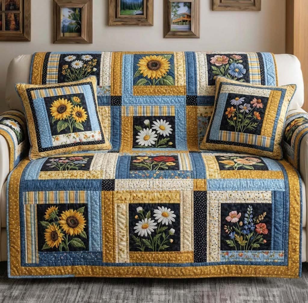 Blooming Season Quilted Sofa Cover Cozy Home Couch Cover Unique Housewarming Gift Ideas - Tradiviet