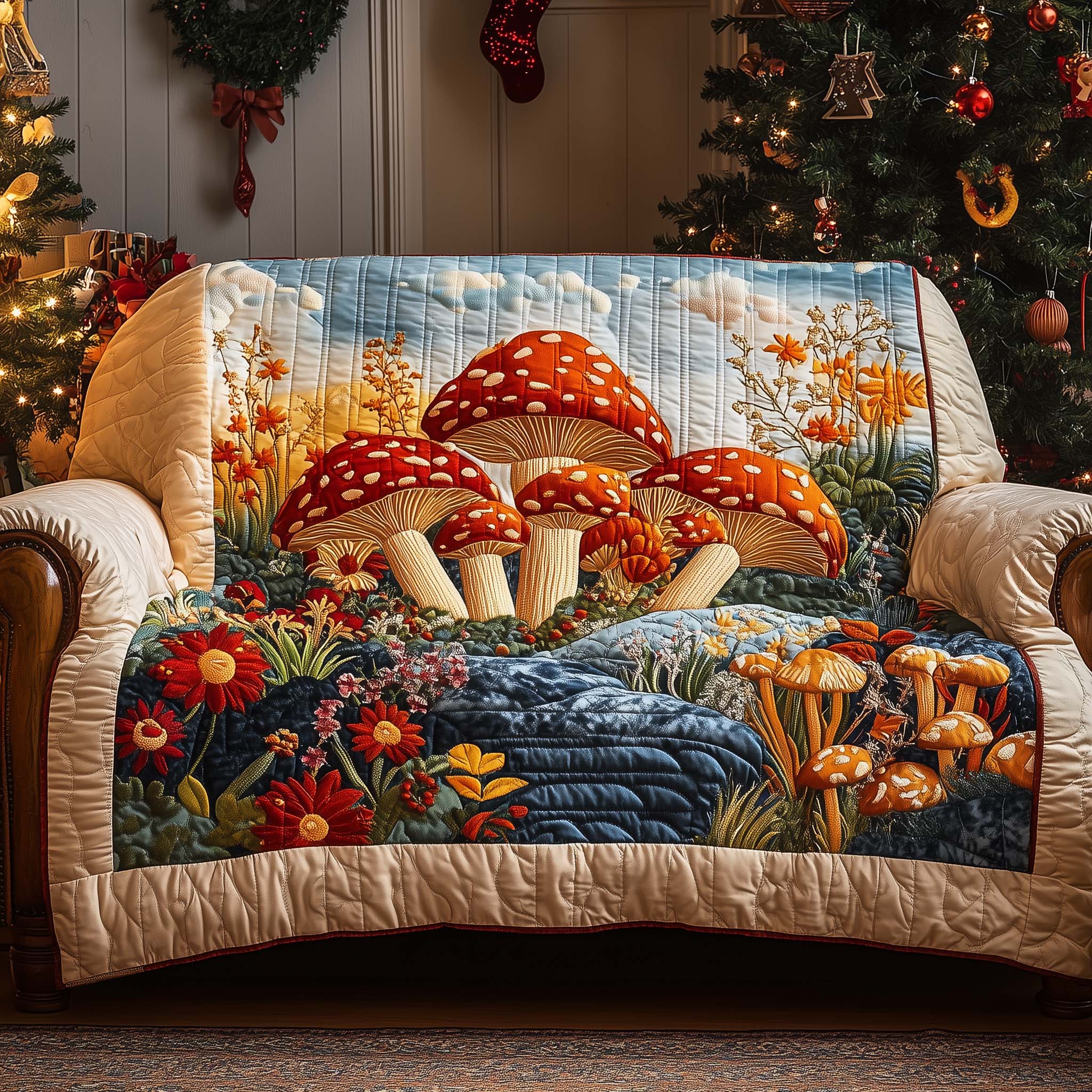 Blooming Shrooms Quilted Sofa Cover Cozy Home Couch Cover New Home Gift Ideas - Tradiviet