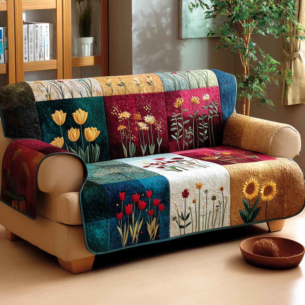 Blooming Spring Quilted Sofa Cover Cute Room Decor Gifts For New Homes - Tradiviet