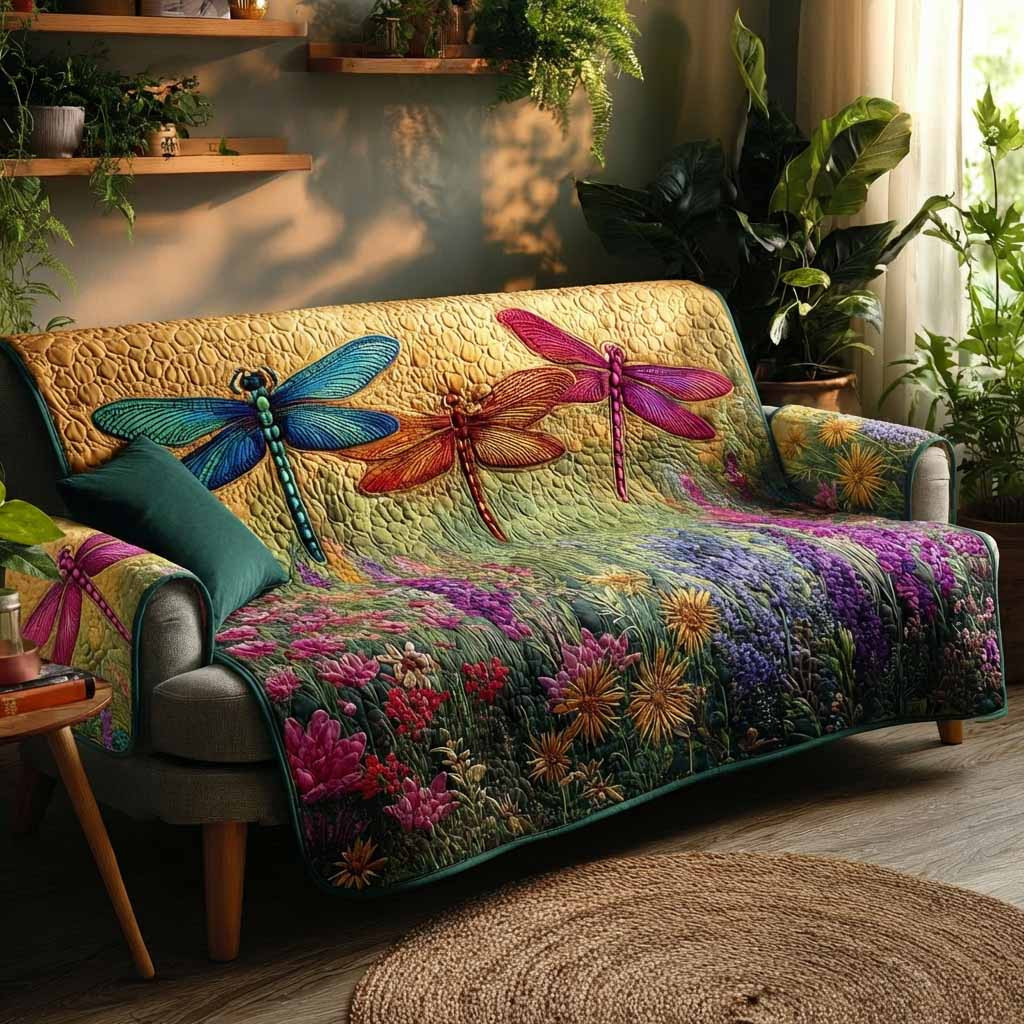 Blooming Wings Quilted Sofa Cover Sofa Protector Cover Dragonfly Gifts For Her - Tradiviet