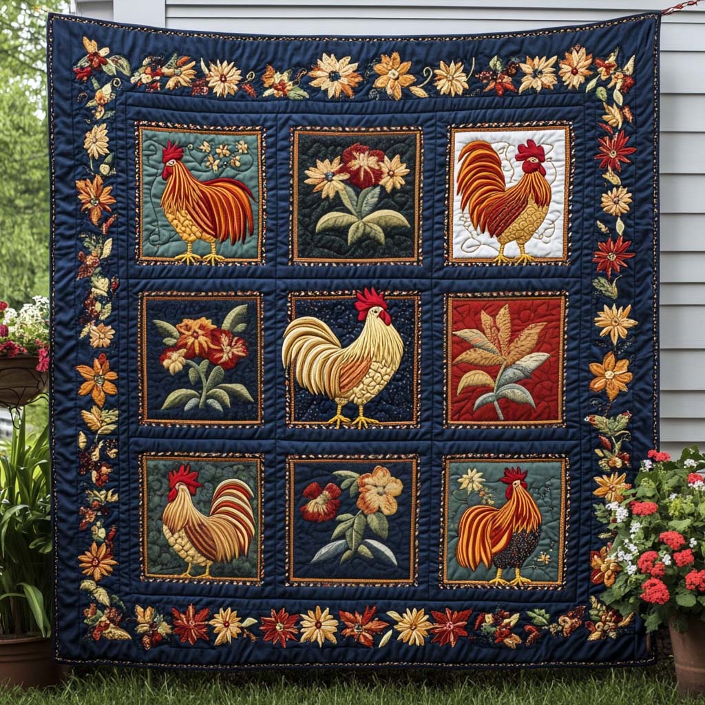 Blooms and Roosters Quilted Blanket Holiday Home Decor Gift For Room Decor - Tradiviet