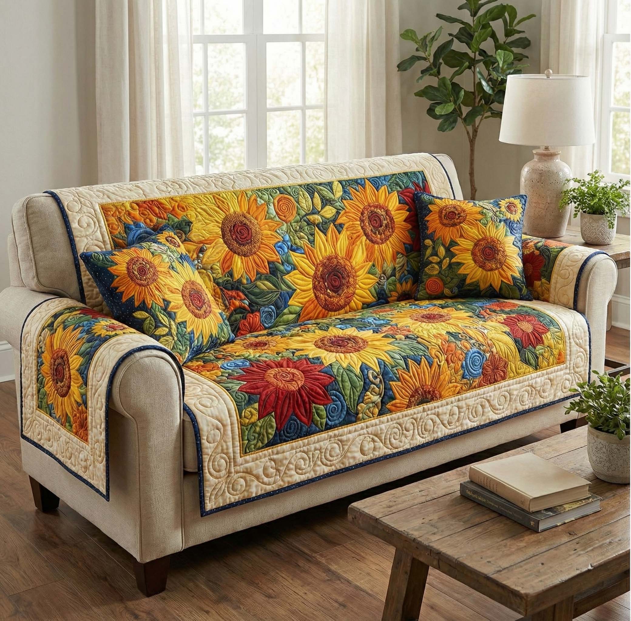 Bloomscape Charm Quilted Sofa Cover Boho Room Decor Unique Room Decor Gifts - Tradiviet