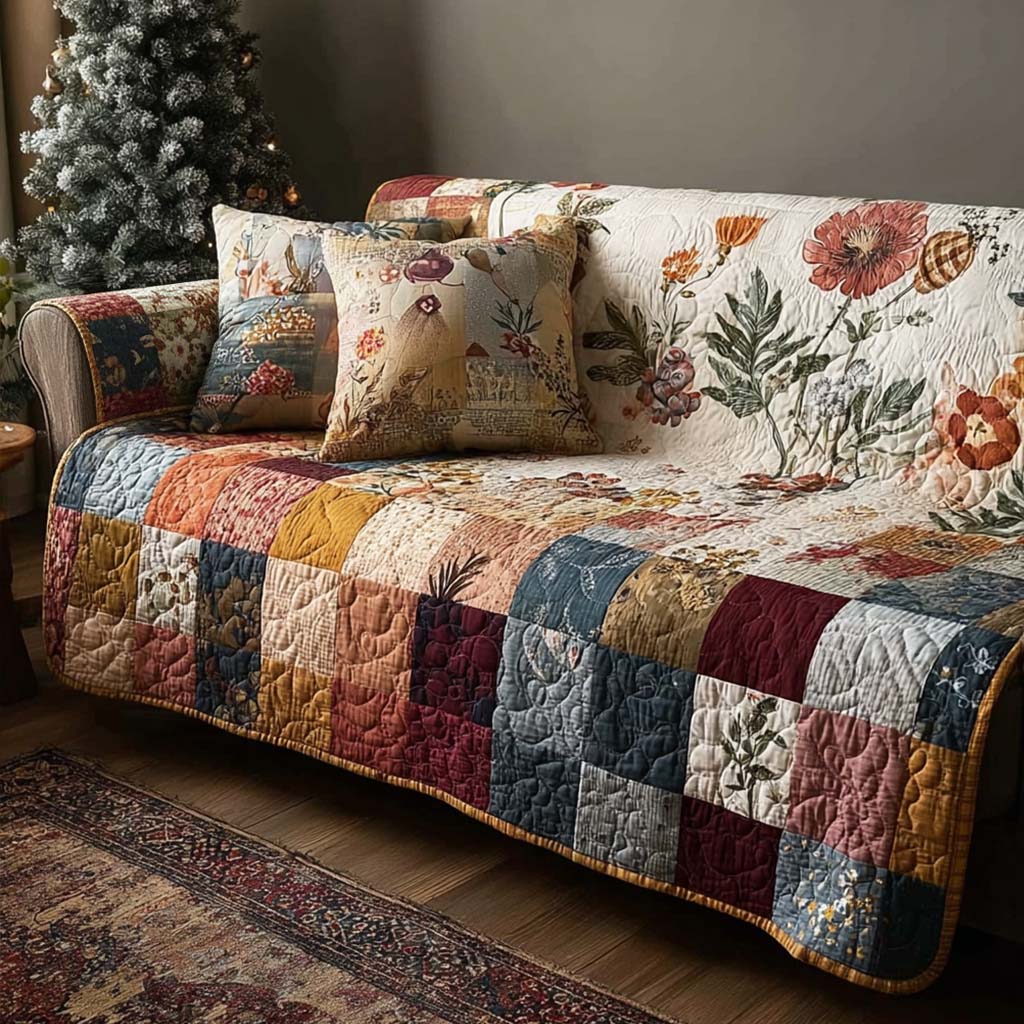 Blossom Blocks Quilted Sofa Cover House Room Decor Gift For House Lover - Tradiviet