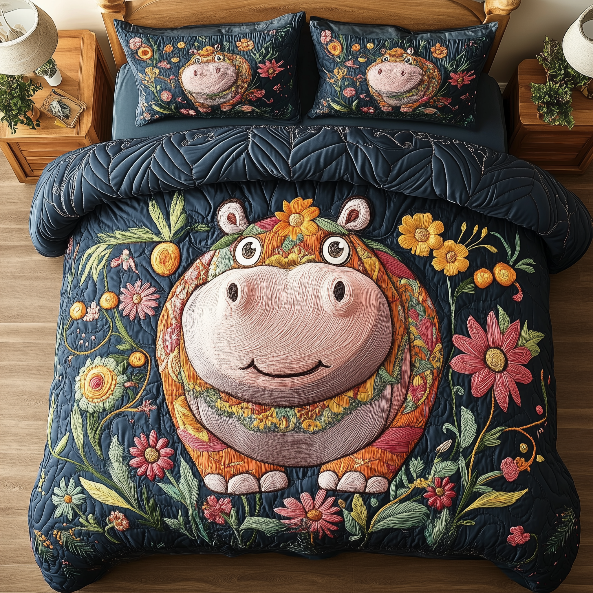 Blossom Dream Hippo Quilted Bedding Set Blossom Dream Finish Gift For Blossom Dream - Tradiviet