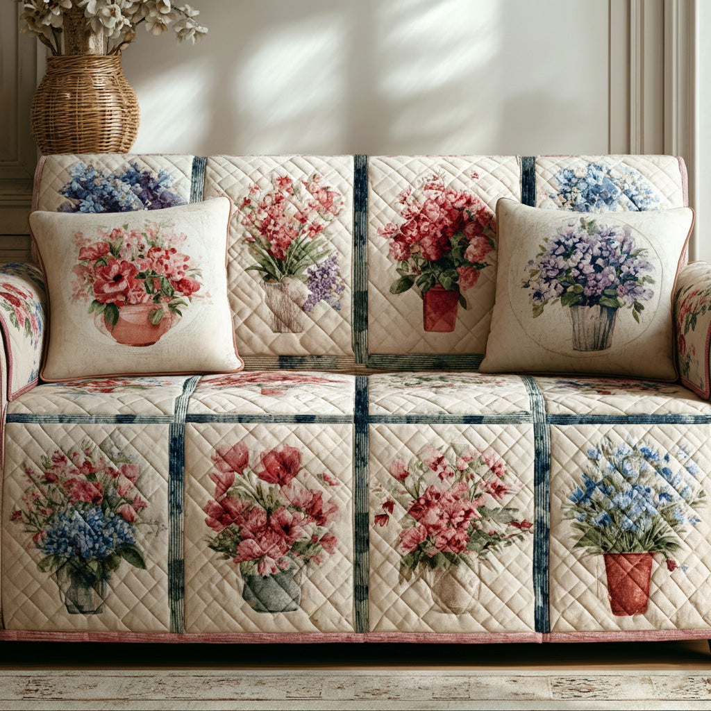 Blossom Garden Quilted Sofa Cover Room Decor For Room Top Home Decor Gifts - Tradiviet