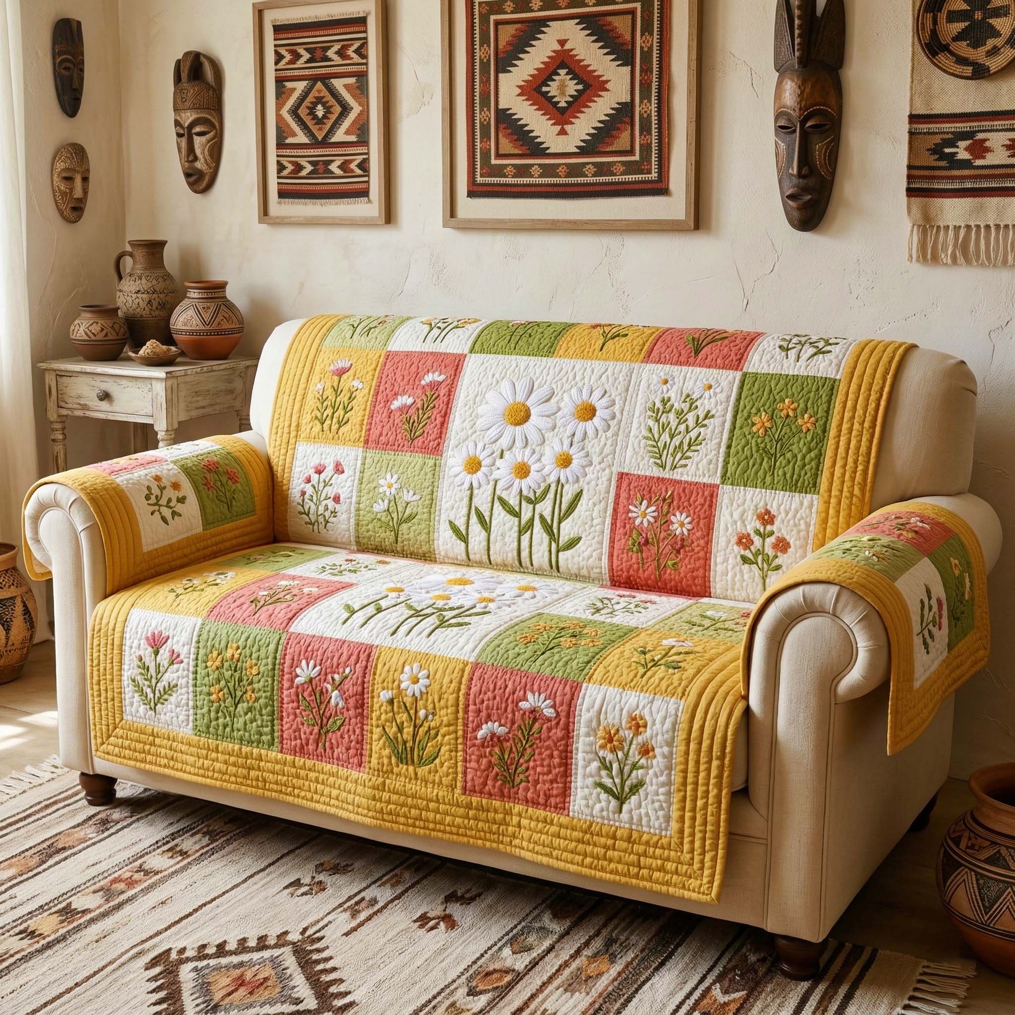 Blossom Grace Quilted Sofa Cover Floral Home Couch Cover Home Gift For Him - Tradiviet