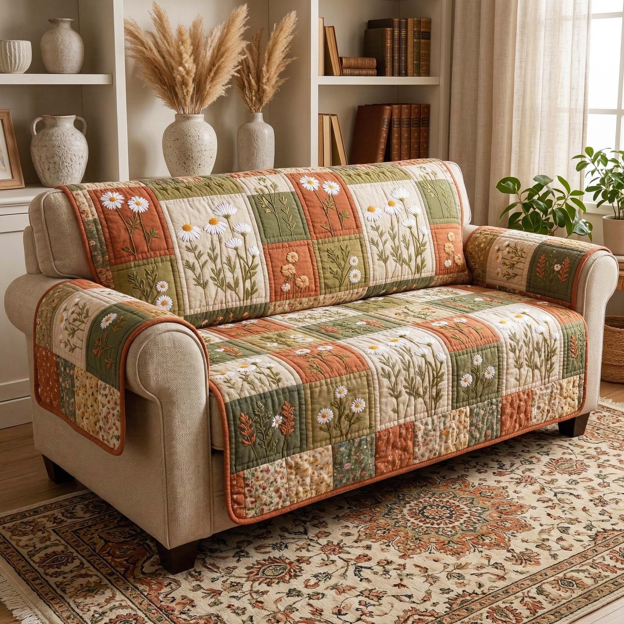 Blossom Grace Quilted Sofa Cover Floral Home Couch Cover Room Gift For Her - Tradiviet