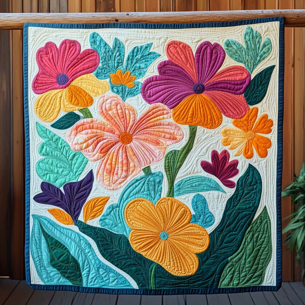 Blossom Harmony Quilted Blanket America's 250 Birthday Gift For Decor Lover - Tradiviet