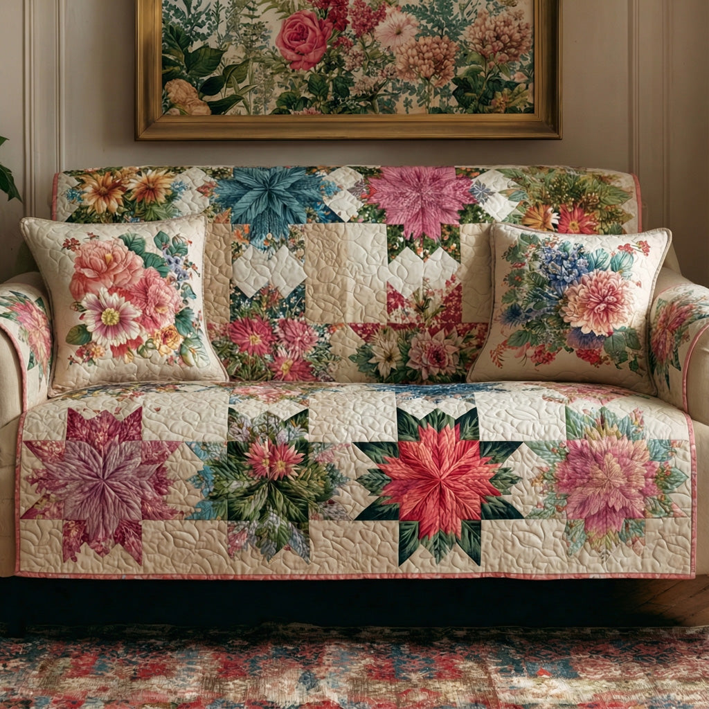 Blossom Harmony Star Quilted Sofa Cover Elegant Home Room Decor Unique Housewarming Gift Ideas - Tradiviet