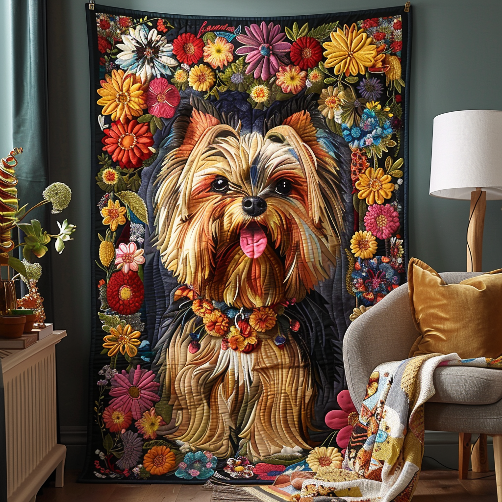 Blossom Pup Quilted Blanket Best 4Th Of July Gift For Seasonal Decor - Tradiviet
