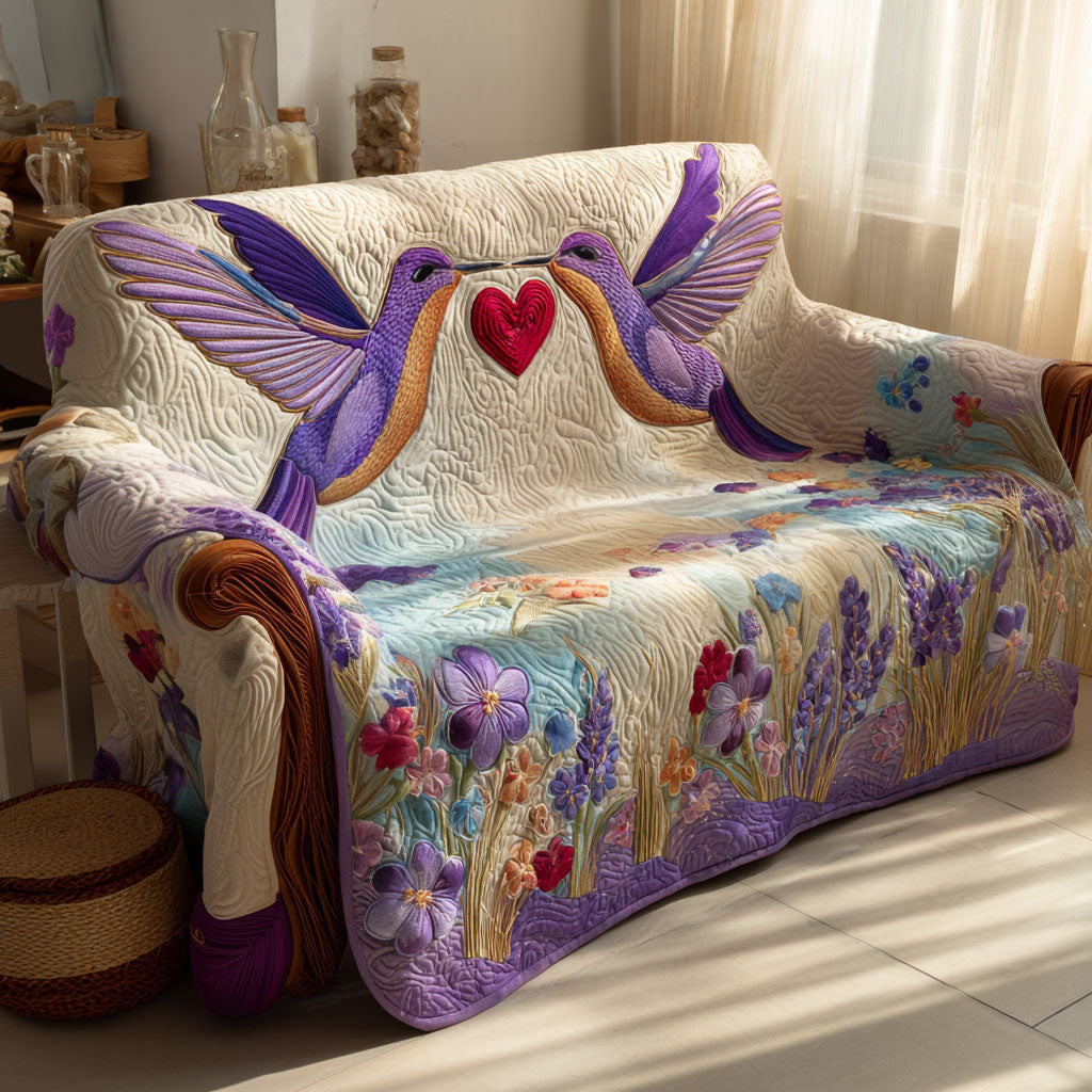 Blossom Serenade Quilted Sofa Cover Best Slip Cover Sofa Novelty Hummingbird Presents - Tradiviet
