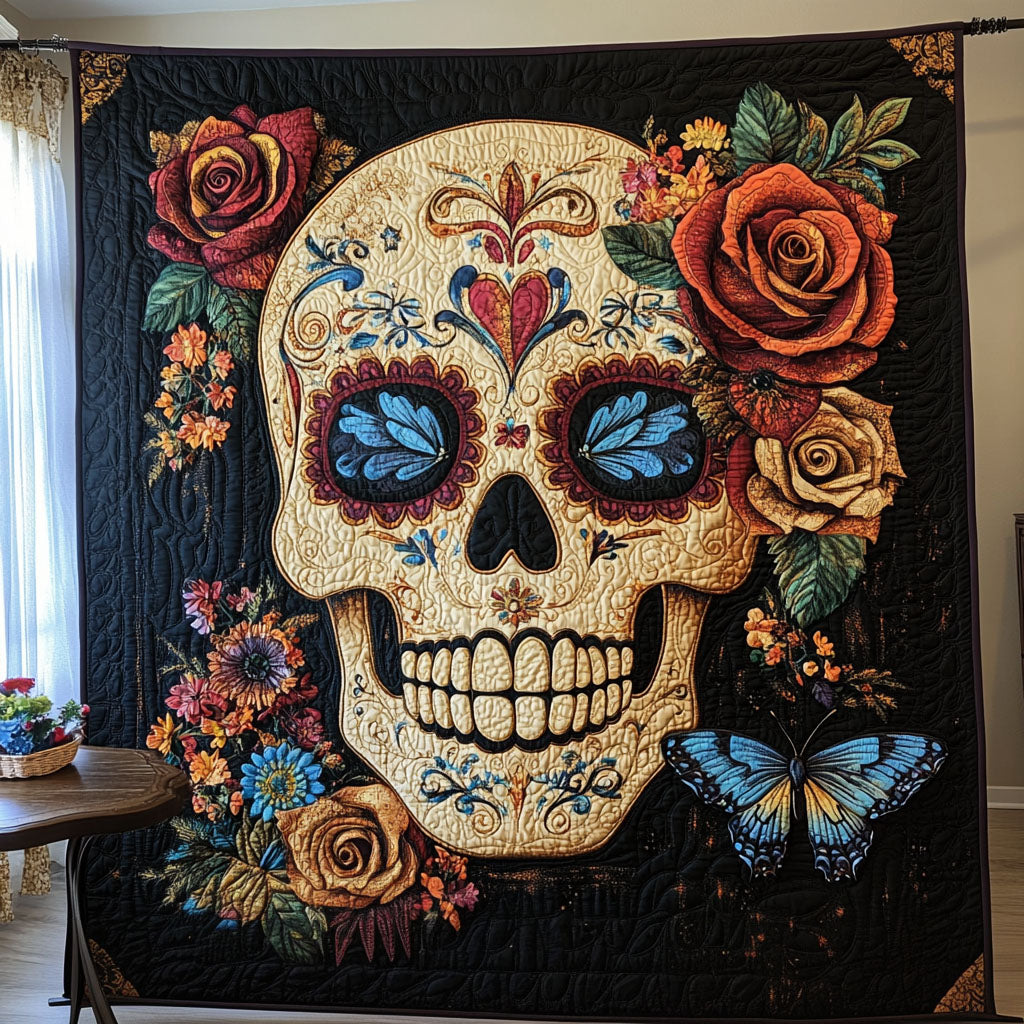 Blossom Skull Quilted Blanket Cute Fourth Of July Gift For Cute Decor - Tradiviet
