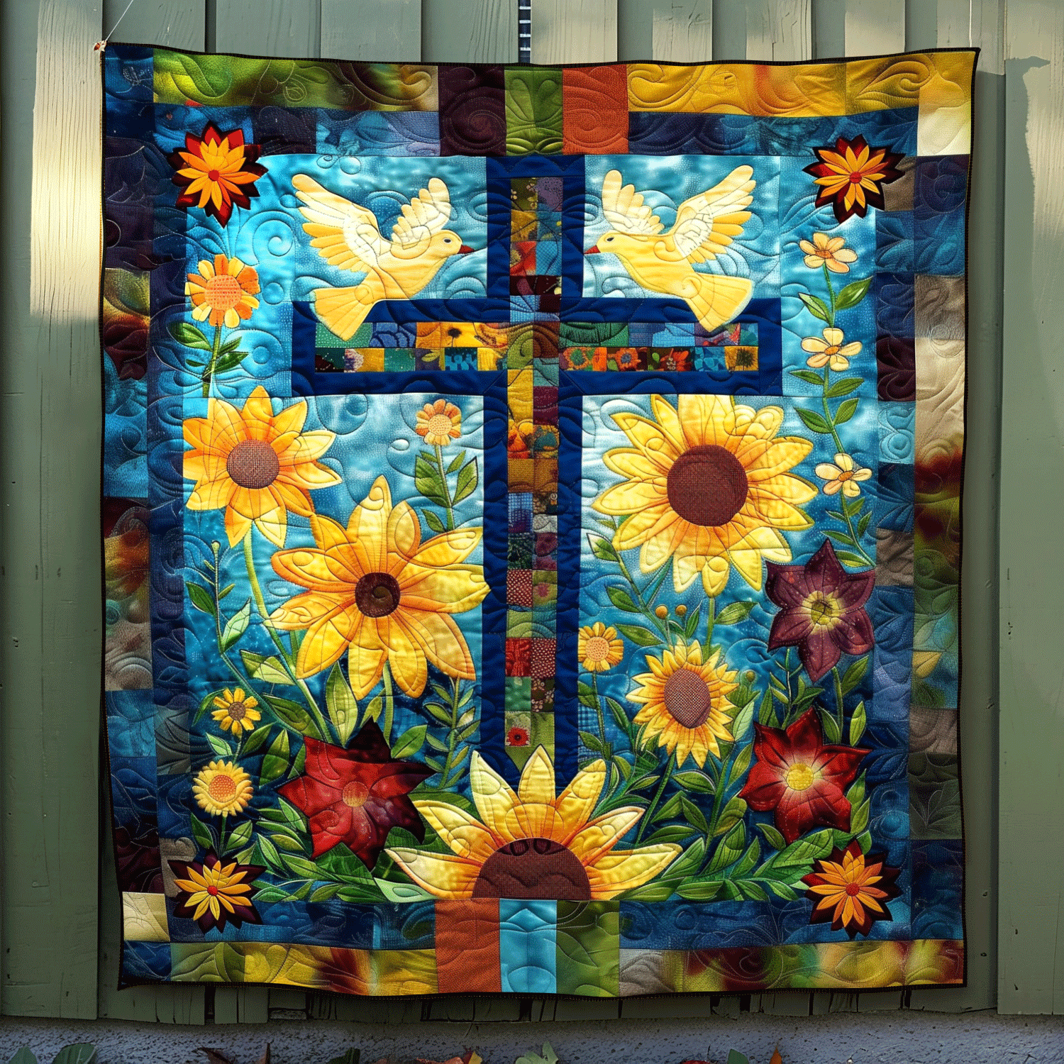 Blossoming Faith Quilted Blanket July 4 Apparel Patriotic Gifts For Him - Tradiviet