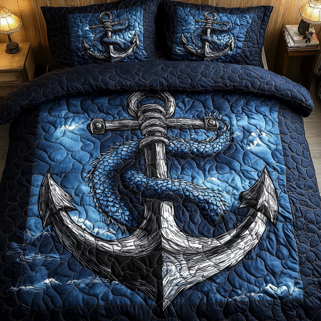 Blue Anchor Quilted Bedding Set Blue Anchor Sanctuary Gift For Blue Anchor - Tradiviet
