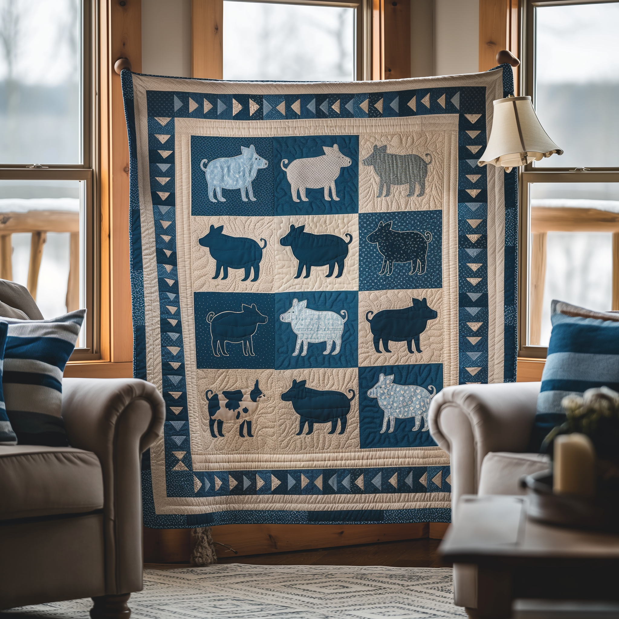 Blue Barnyard Pig Quilted Blanket USA 250 Years Of Liberty Gifts For A Patriotic Person - Tradiviet