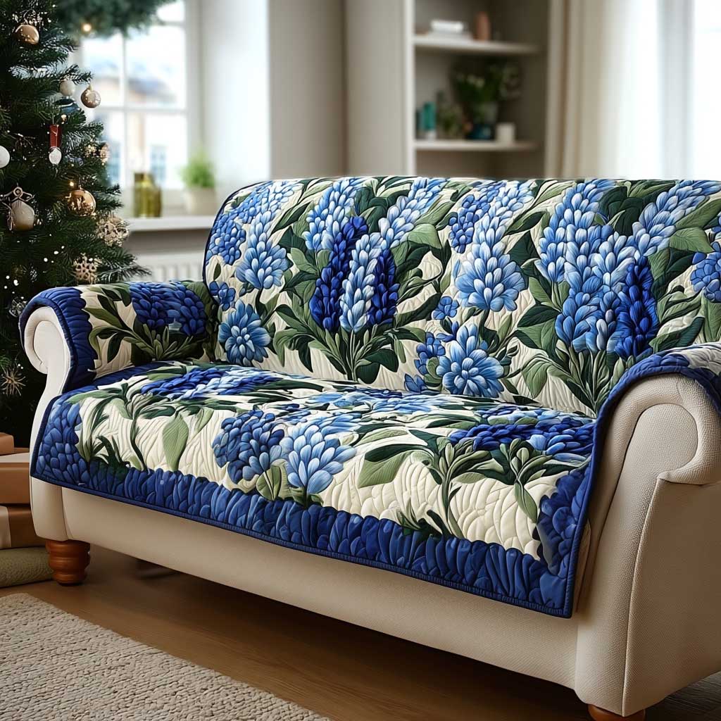 Blue Blossom Quilted Sofa Cover Beautiful Home Room Decor Cool Room Decor Gifts - Tradiviet
