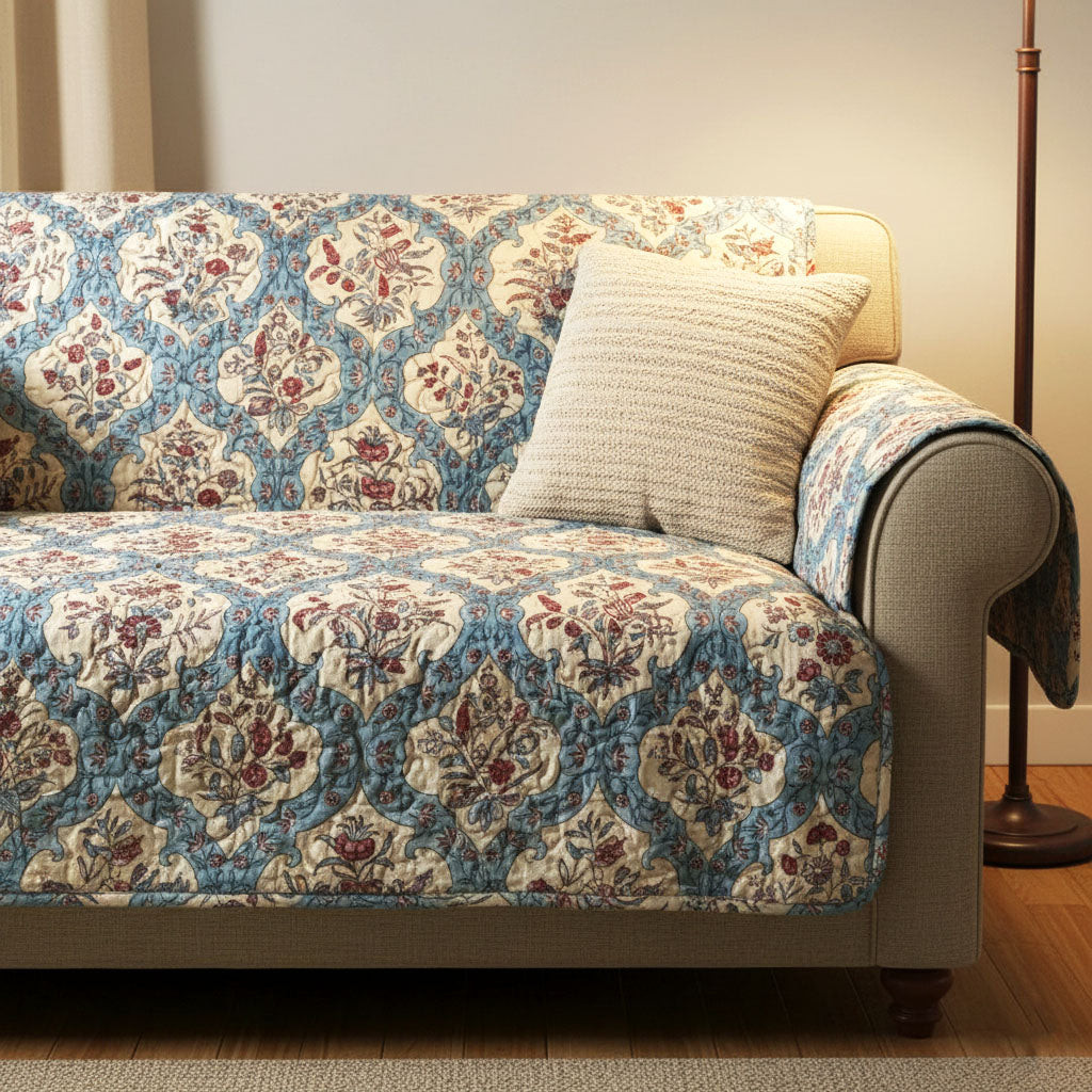 Blue Blossom Quilted Sofa Cover Couch Slipcovers Bonus Mom Gifts Mother's Day Ideas - Tradiviet