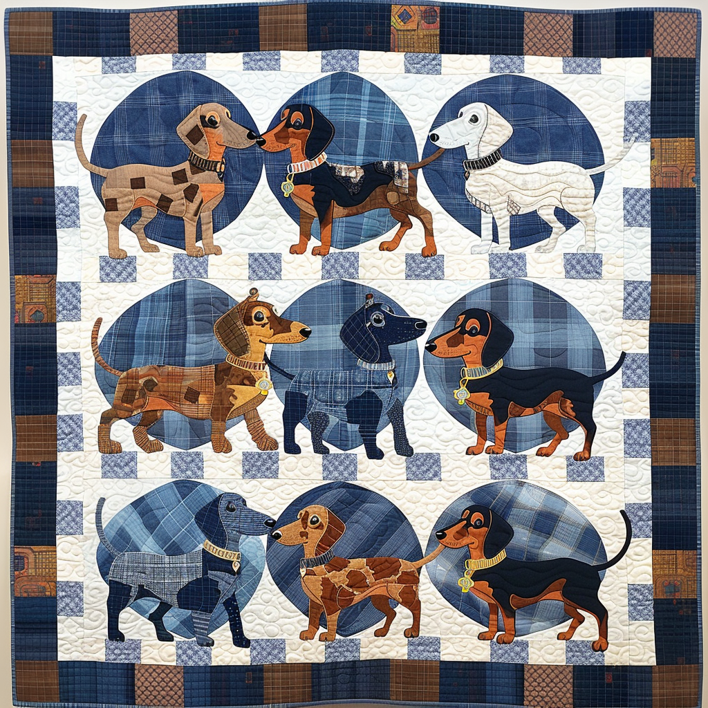 Blue Charming Dachshund Quilted Blanket USA 250Th Anniversary Patriotic Gifts For Women - Tradiviet