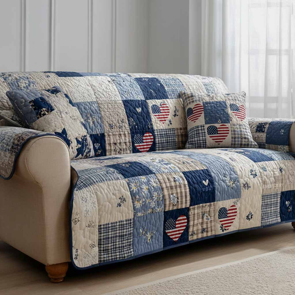 Blue Comfort Quilted Sofa Cover Living Room Decor Awesome Mother's Day Gifts For Mom - Tradiviet