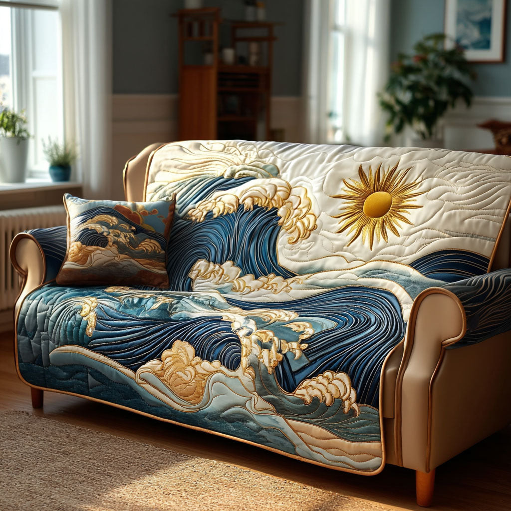 Blue Horizon Quilted Sofa Cover Couch Seat Covers Beach Lovers Gift Ideas - Tradiviet