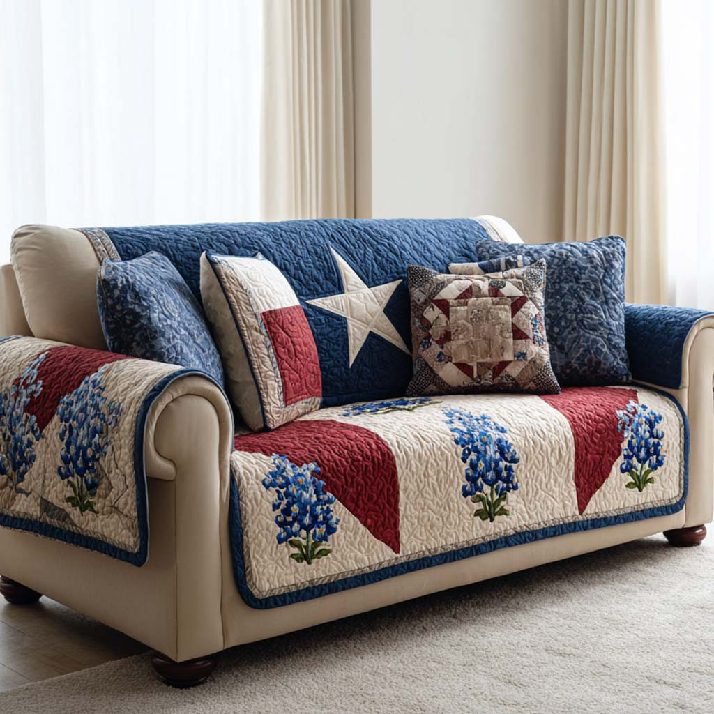 Blue Liberty Quilted Sofa Cover Indoor Decor Texas Gifts For Out Of Towners - Tradiviet
