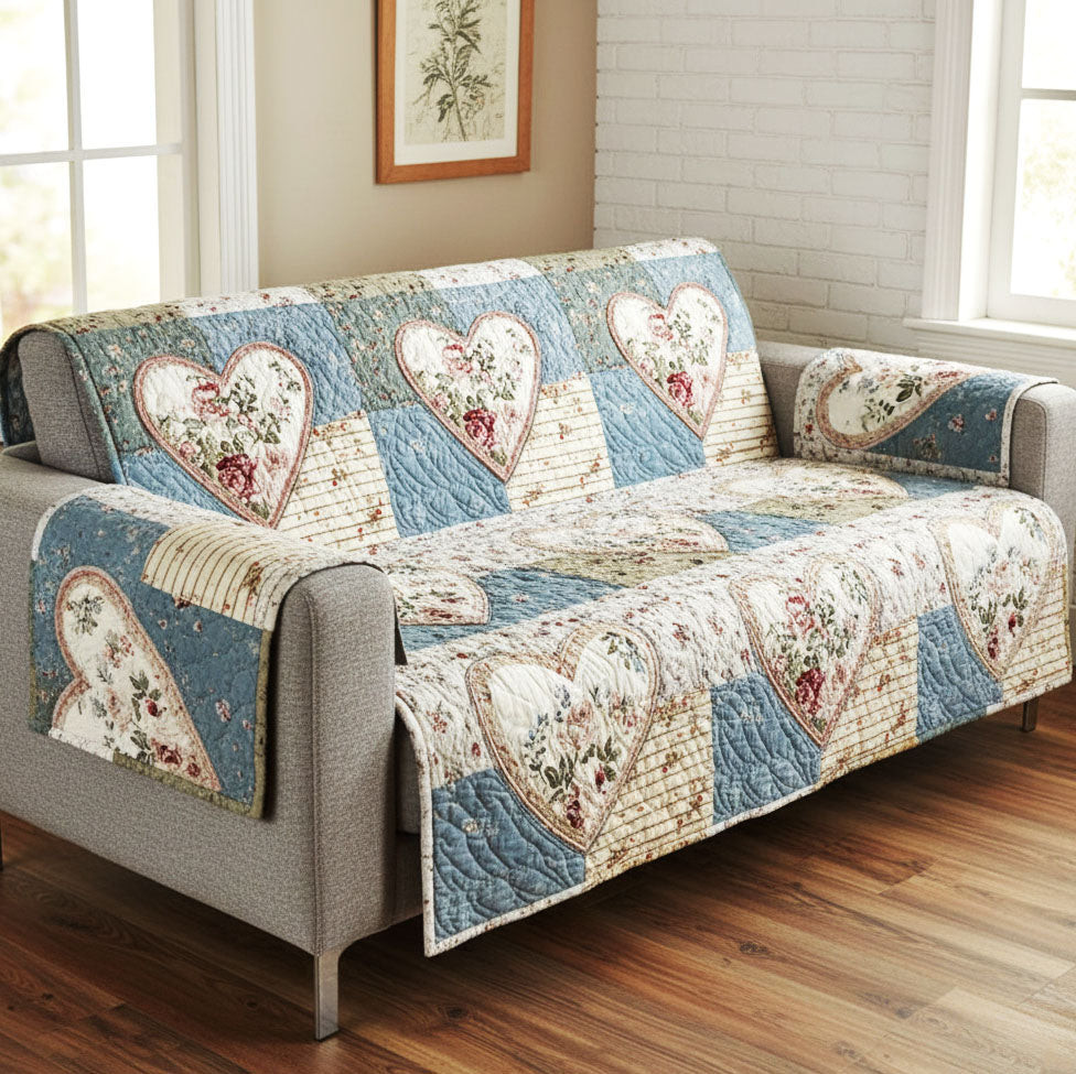 Blue Meadow Love Quilted Sofa Cover Recliner Couch Covers Valentine Day Ideas For Her - Tradiviet