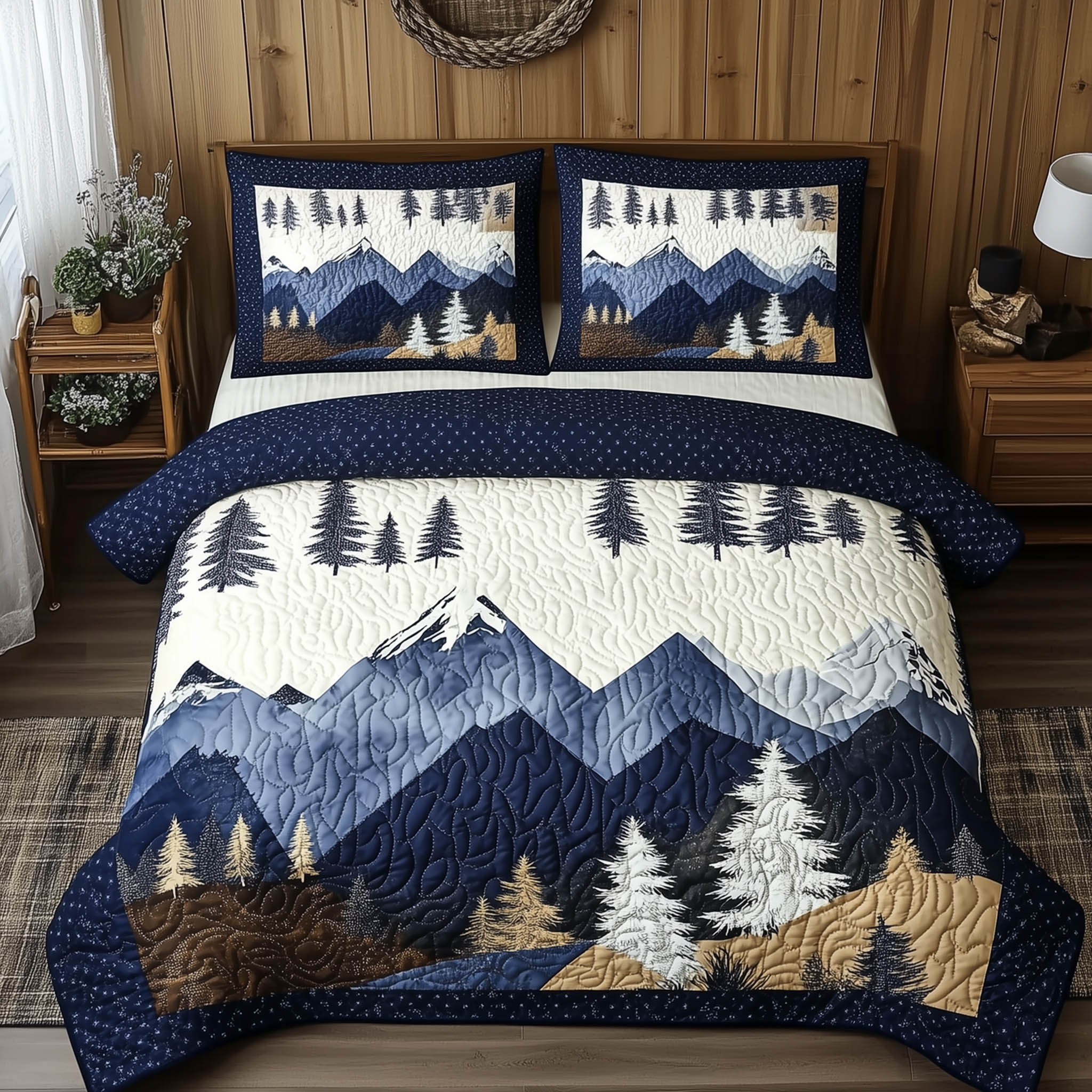 Blue Mountain Quilted Bedding Set Blue Mountain Bloom Gift For Mountain - Tradiviet