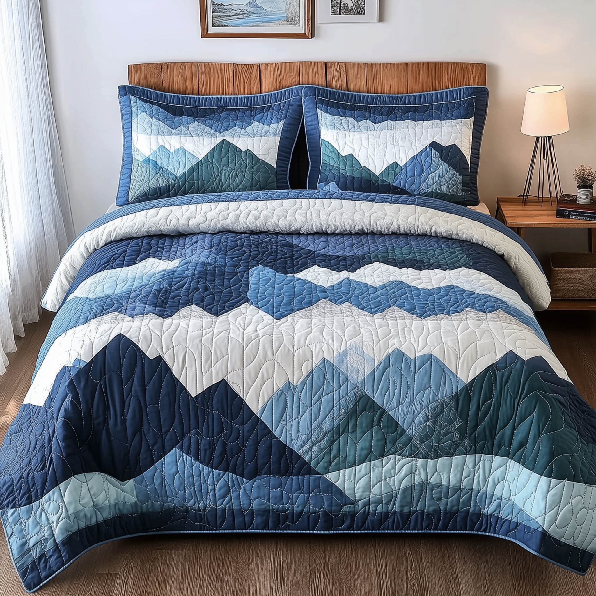 Blue Mountain Quilted Bedding Set Blue Mountain Idea Gift For Blue Mountain - Tradiviet