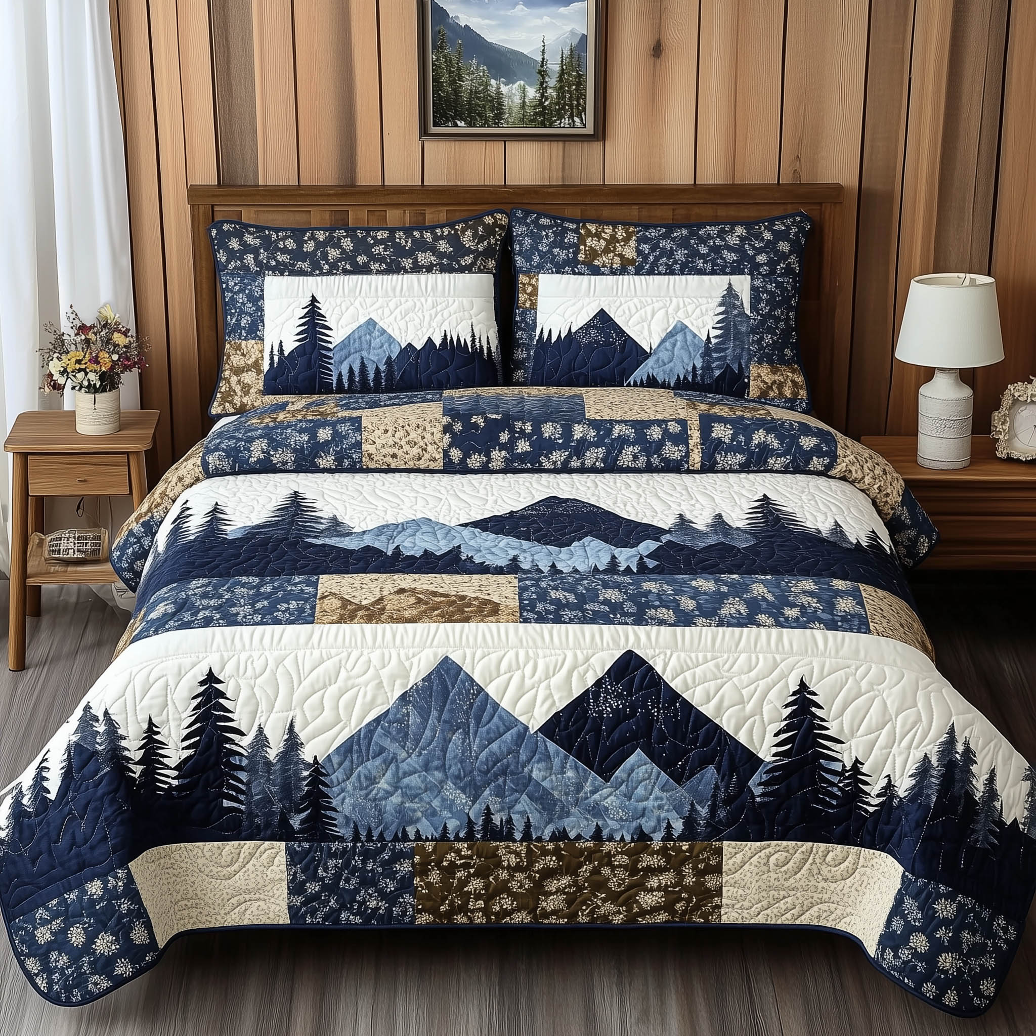 Blue Mountain Quilted Bedding Set Blue Mountain Joy Gift For Mountain Fans - Tradiviet