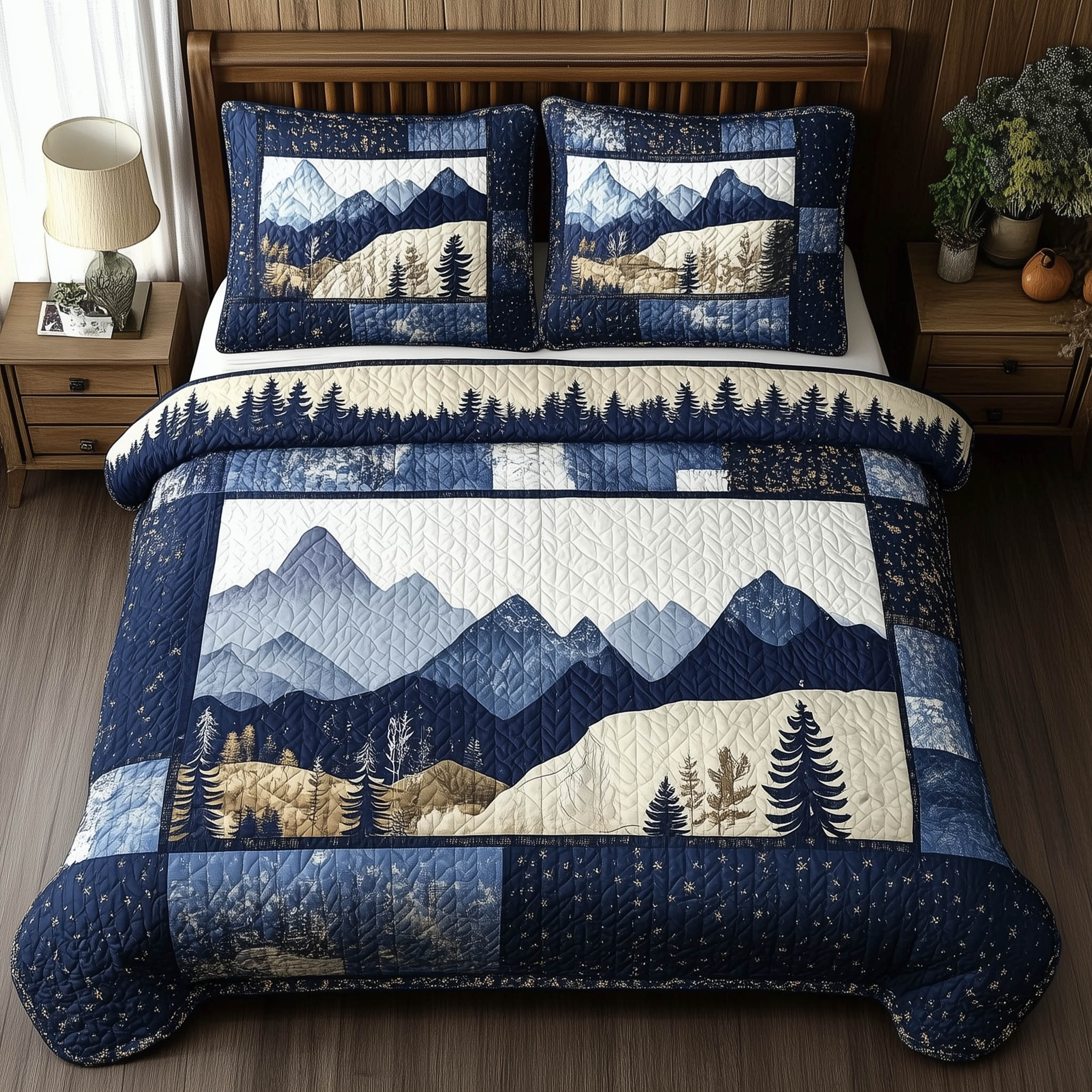Blue Mountain Quilted Bedding Set Blue Mountain Paradise Gift For Mountain Friends - Tradiviet