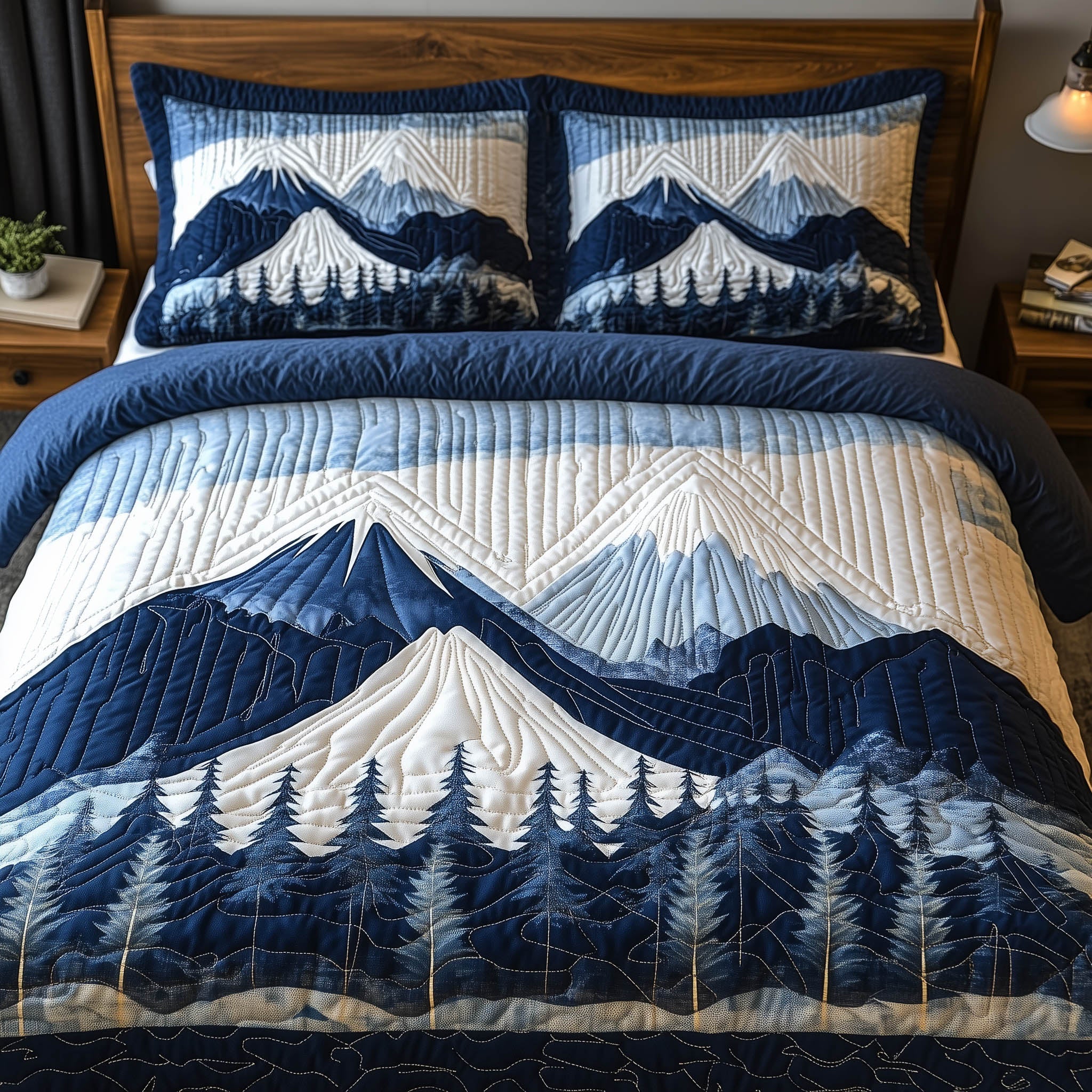 Blue Mountain Quilted Bedding Set Blue Mountain Quilt Gift For Mountain Mom - Tradiviet