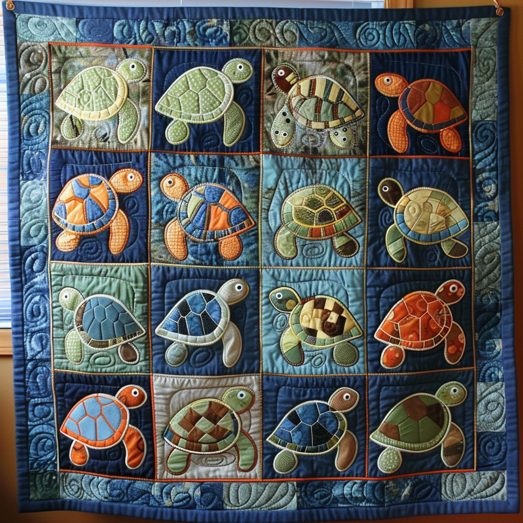 Blue Sea Turtle Quilted Blanket Holiday Home Decor Gift For Sister - Tradiviet