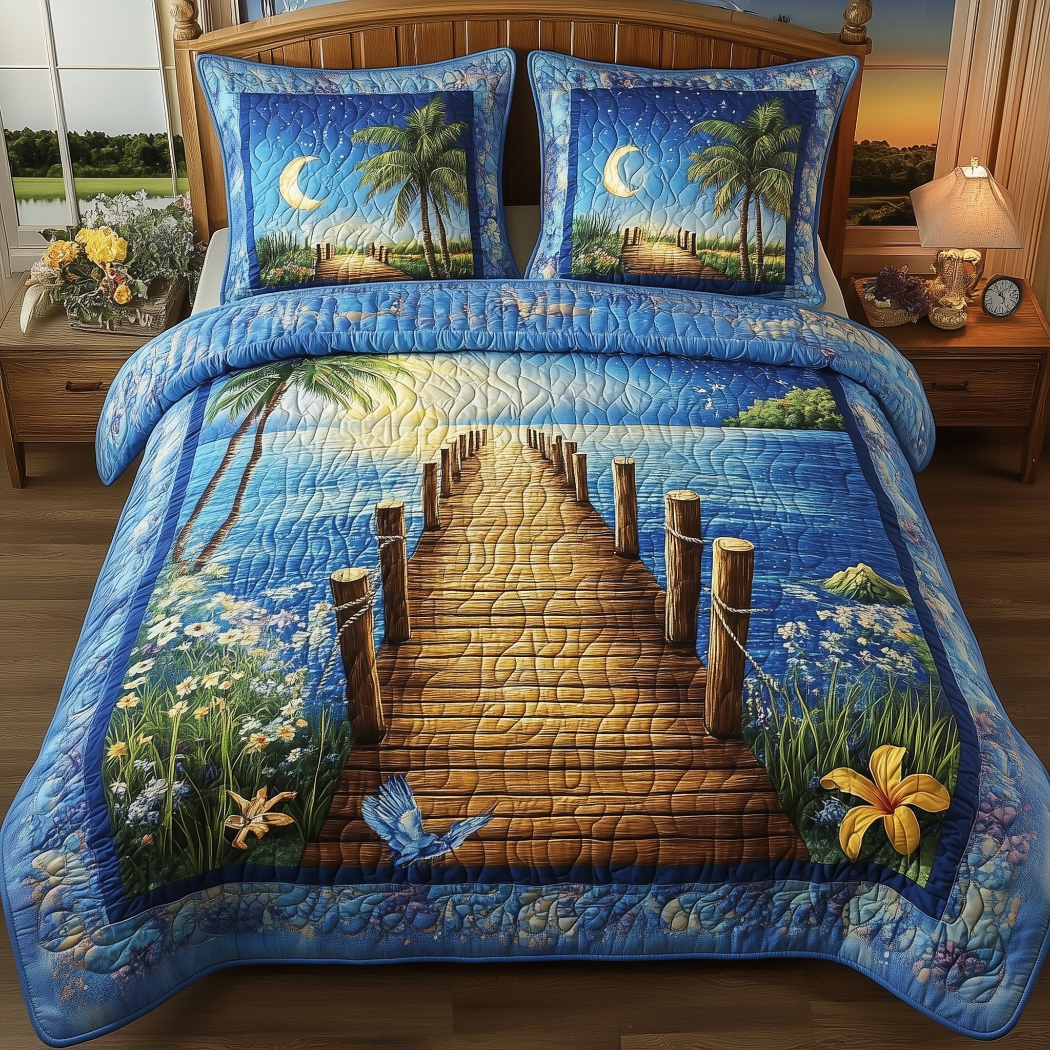 Blue Serenity Quilted Bedding Set Blue Serenity Warmth Gift For Blue Serenity - Tradiviet