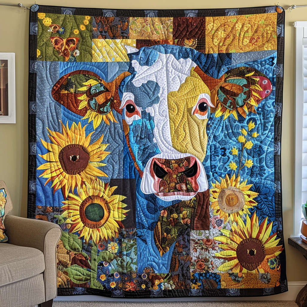 Blue Sky Cow Quilted Blanket Indoor Decorations Gift For Son - Tradiviet