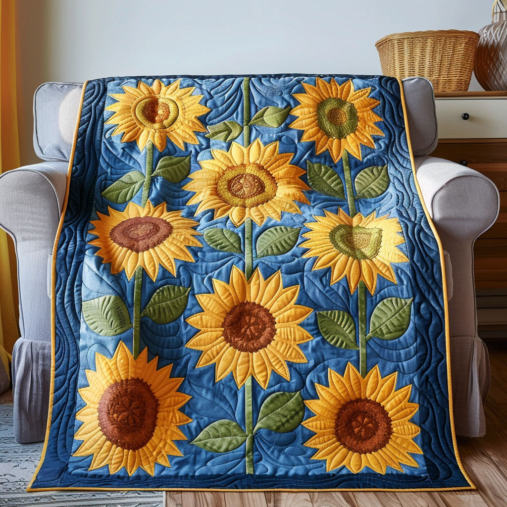 Blue Sky Sunflower Quilted Blanket Home Decor Gift For Aunt - Tradiviet