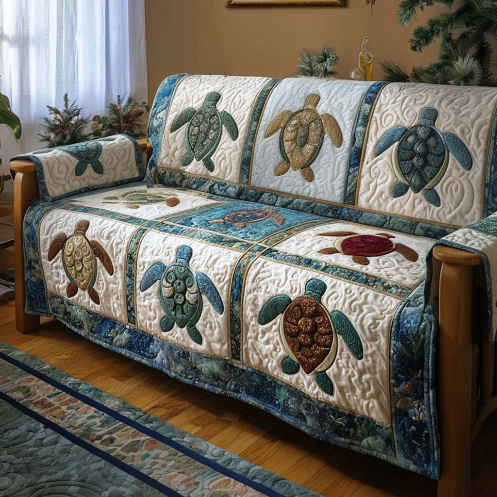 Blue Tide Turtle Quilted Sofa Cover Couch Cover Gifts For Sea Turtle Lovers - Tradiviet