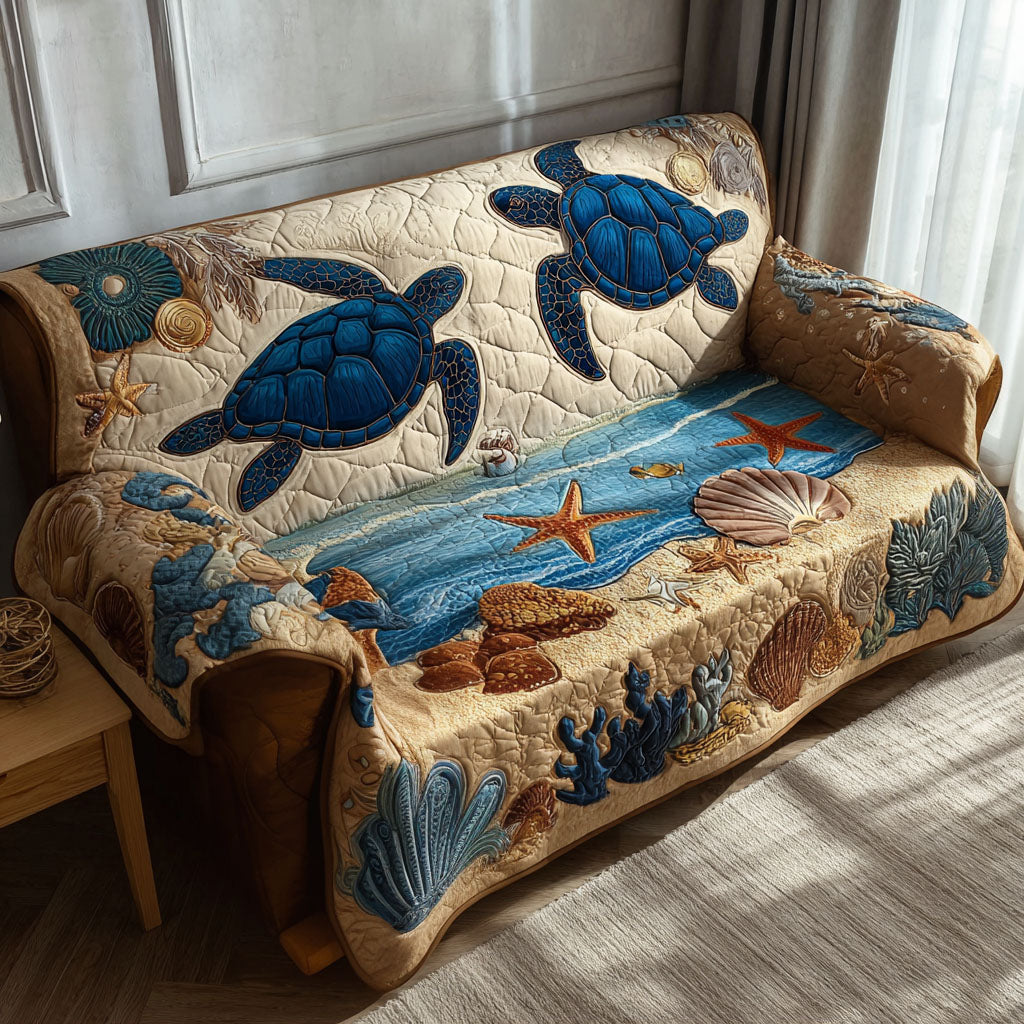 Blue Turtle Quilted Sofa Cover Stylish Home Room Decor Cute Room Decor Finds - Tradiviet