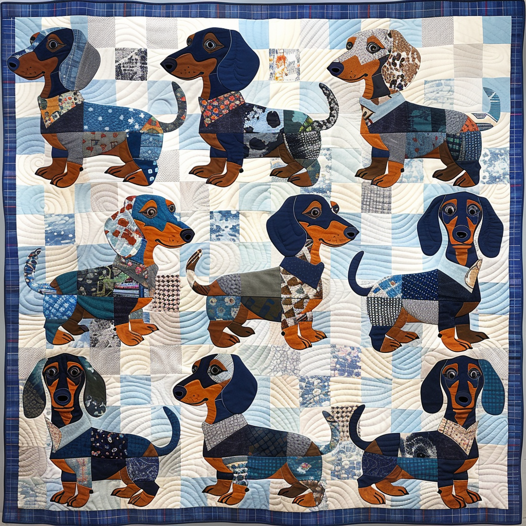 Blue Wiener Puppies Quilted Blanket Decor Ideas For Living Room Gift For Papa - Tradiviet