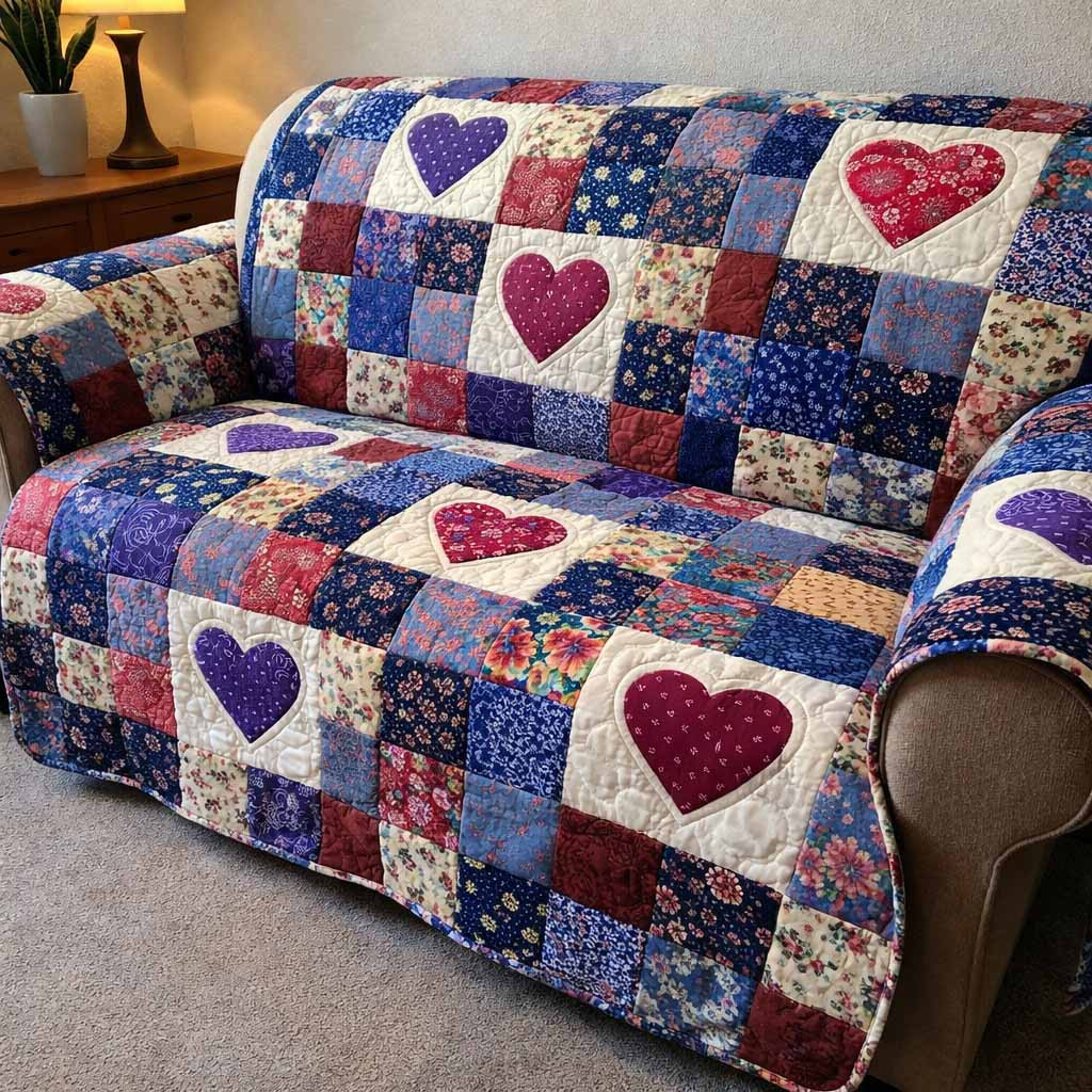 Bluebell Hearts Quilted Sofa Cover The Best Couch Slipcovers Best Couple Gifts For Christmas - Tradiviet